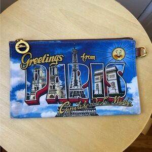 Longchamp x Jeremey Scott Blue and Gold Paris Clutch